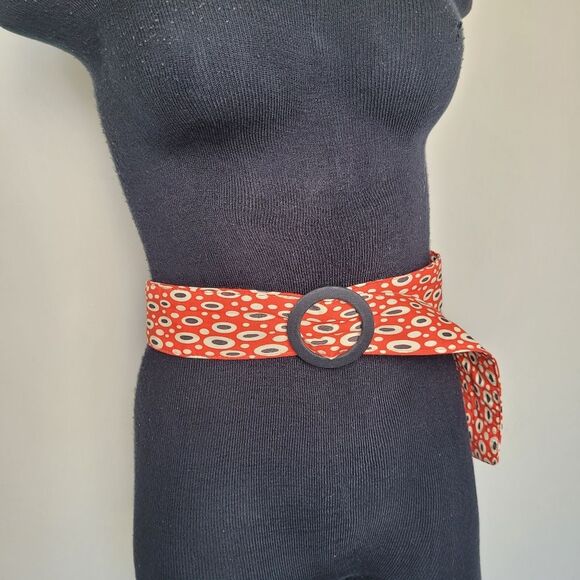 Astor Germany Made Belt Red Abstract Print 70s 80s 90s Fabric Loop Boho Gypsy - Picture 2 of 6